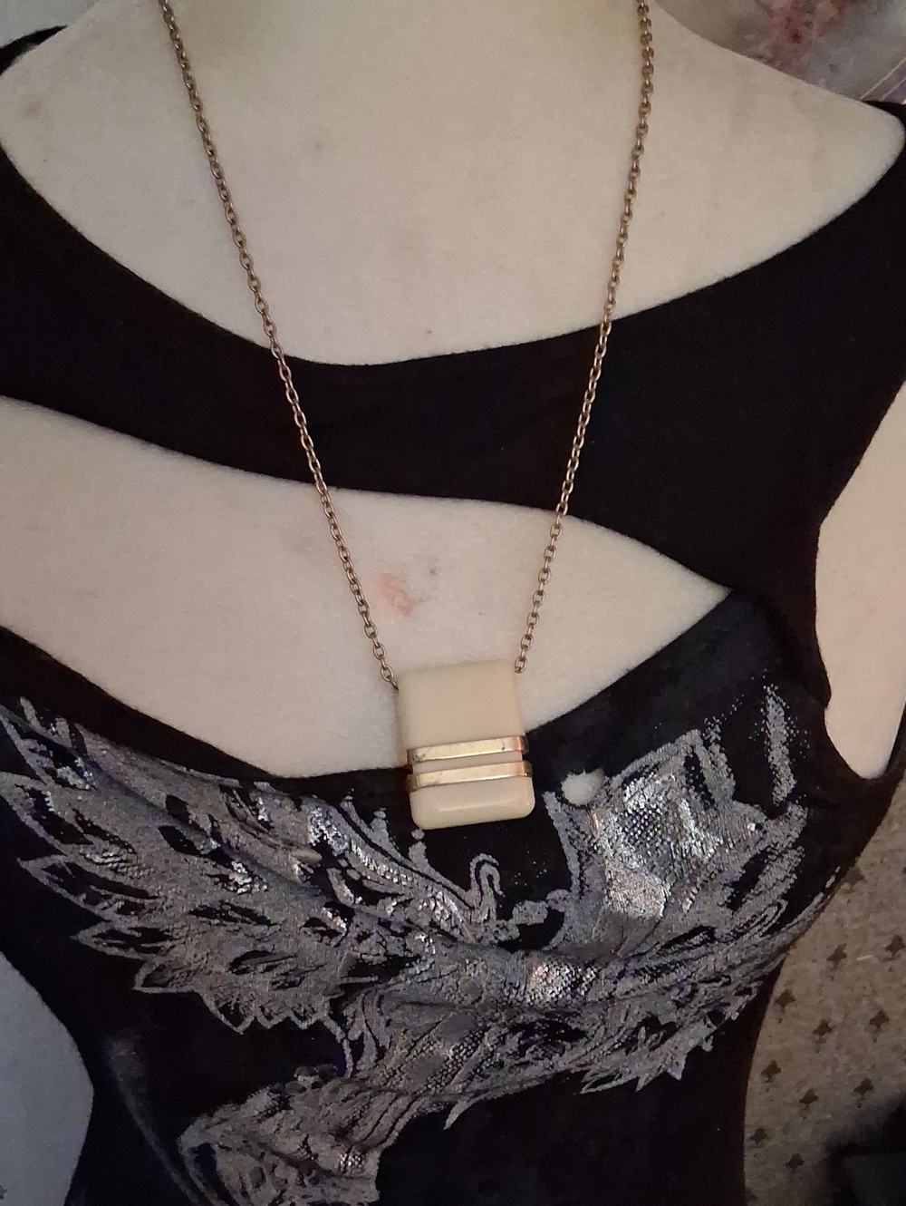 Cream Resin Pendant Necklace with Gold Accents - Women Jewelry